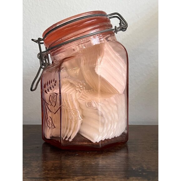 Vintage Pink Glass Storage Container with wire clasp - Picture 3 of 5